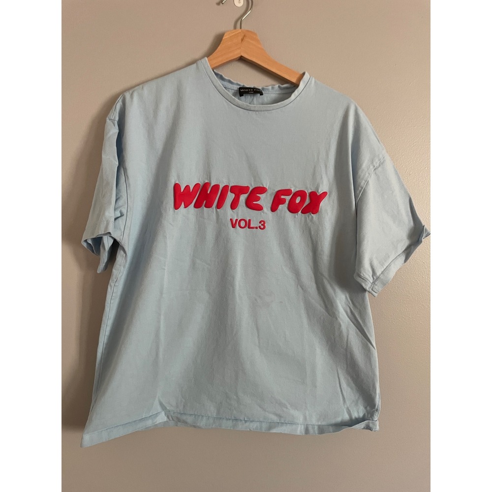 White Fox Graphic Tee Women S/M Blue Red Puff Print Vol.3 Oversized Streetwear